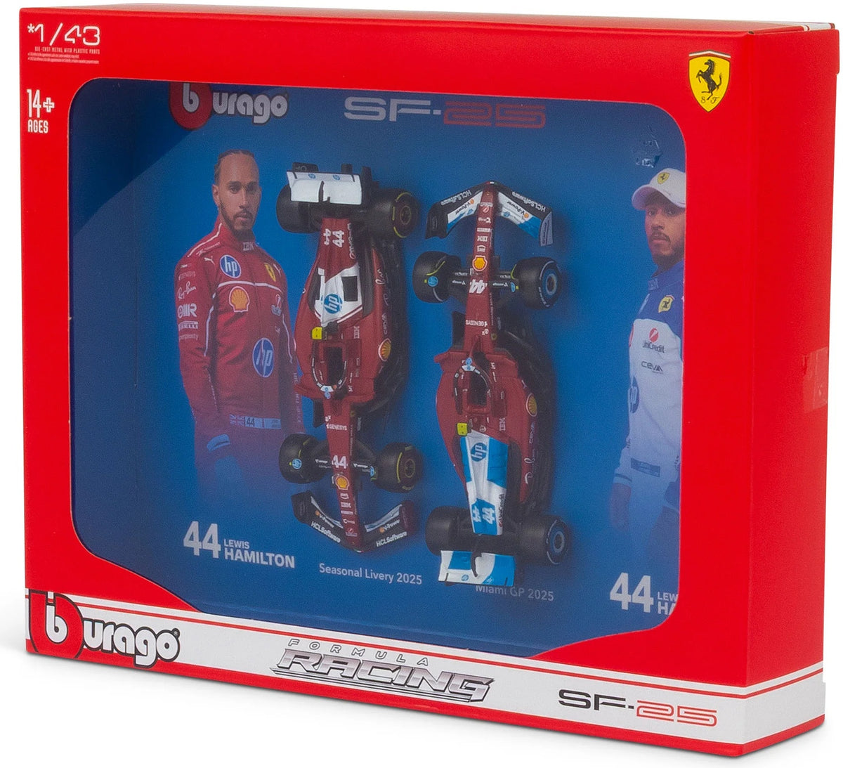 Available To Order – Ferrari SF-25 2025 Hamilton Driver Two Pack 1:43 Bburago Model (BUR 36856H)