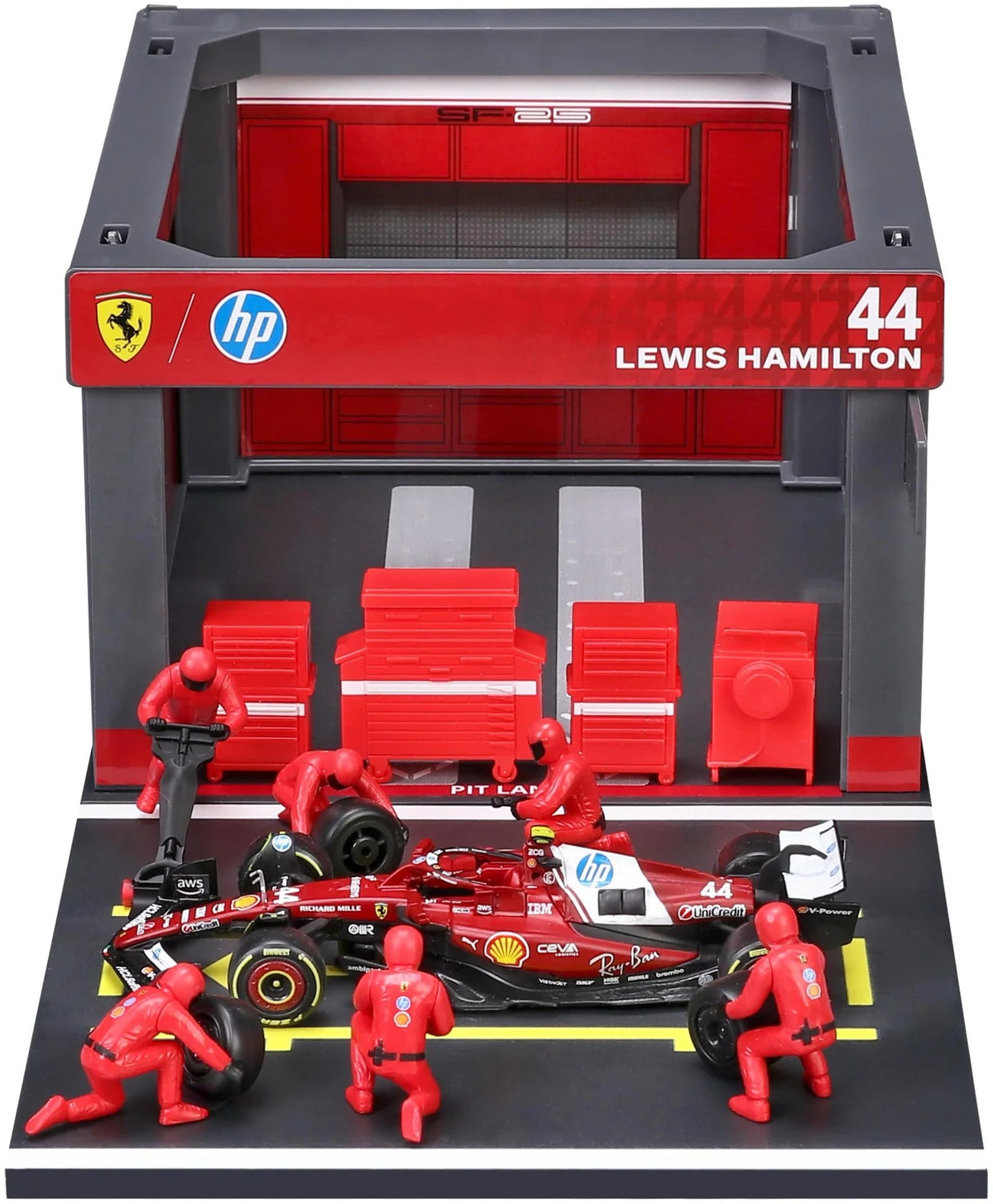 Available To Order – Ferrari SF-25 2025 Pit Pass Diorama Hamilton 1:43 Bburago Model (BUR 36865H)