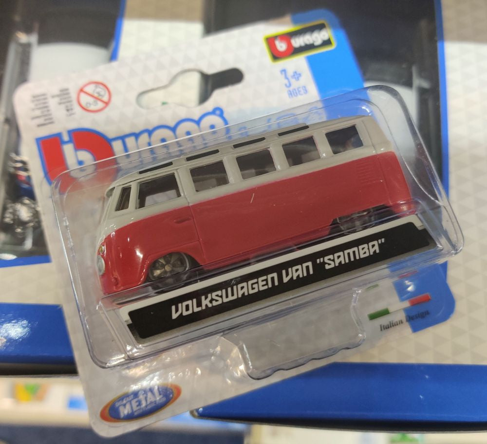Available to Order – VW T1 Samba Van - Red/White 1:64 Bburago Model (BUR 59036R)