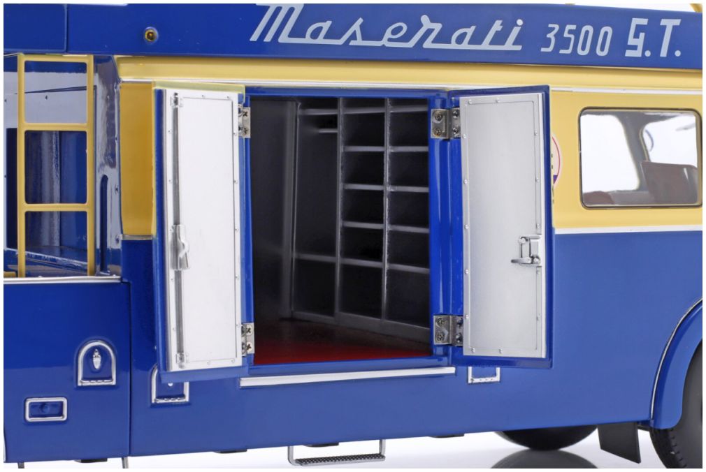 Available To Order – Fiat 642 RN2 Bartoletti Maserati Race Car Transporter 1957 Blue/Yellow 1:18 (CMR 141)