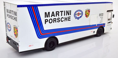 Available to Order – Mercedes O317 Porsche Race Transporter Martini 1968 White 1:18 (CMR 154)