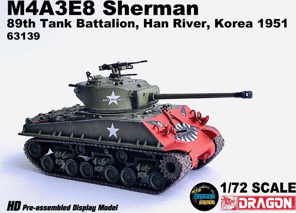 Available to Order – M4A3E8 Sherman 'Tiger Face' 89th Tank Battalion Han River Korea 1951 1:72 (DR 63139)