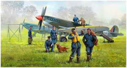 WWII RAF Airfield Set Spitfire Mk.IX Spitfire MkVII w/Pilots & Ground Crew x 7 1:48 ICM Plastic Kits Model (view 2)