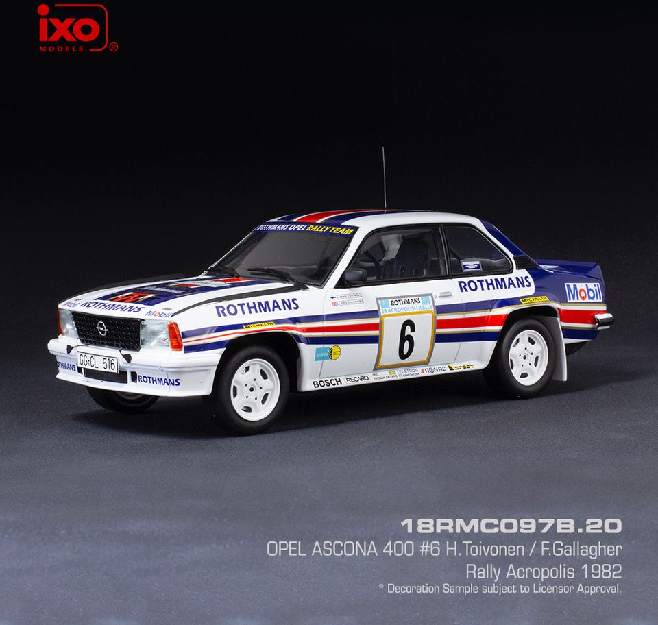 Available to Order – Opel Ascona B 400 #6 Rally Acropolis 1982 H.Toivonen/F.Gallagher 1:18 (IXO 18RMC097B)