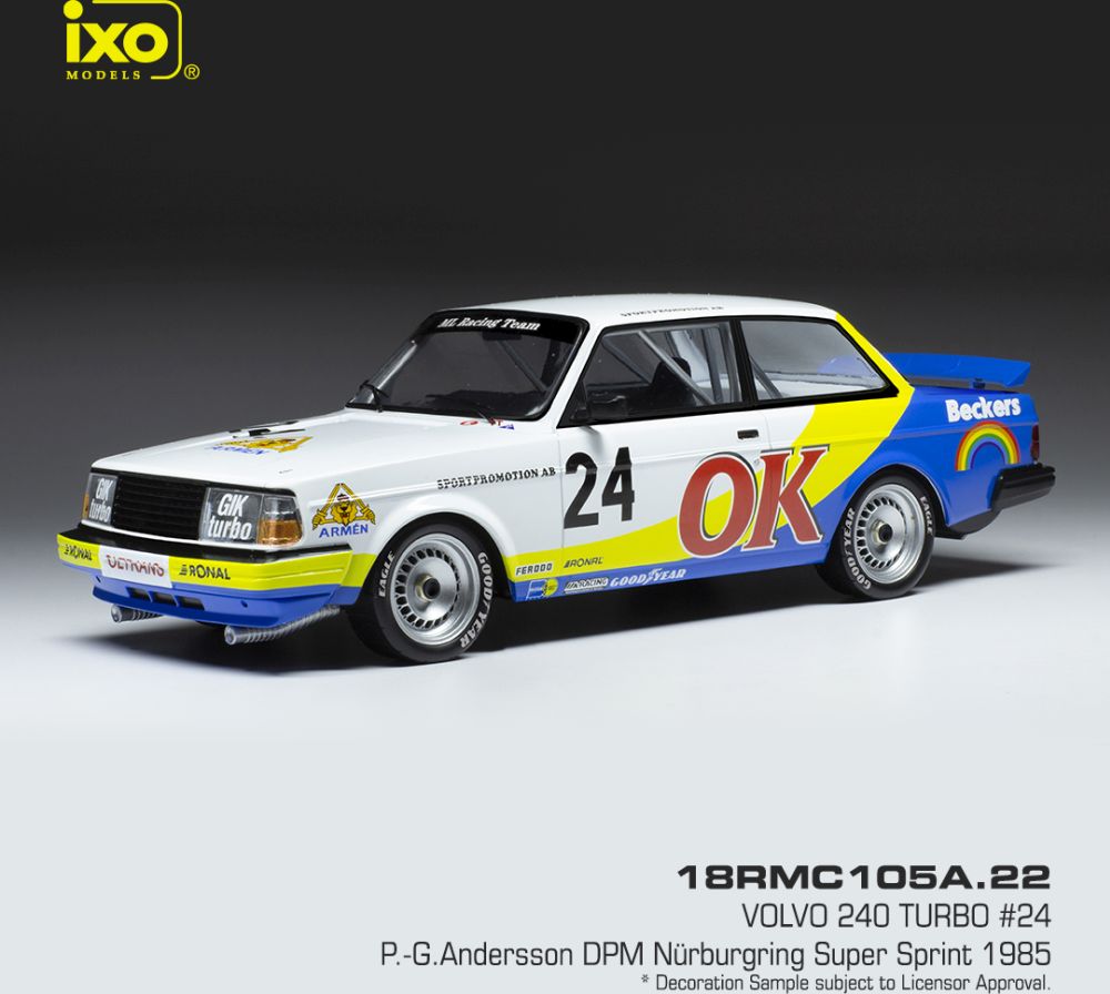 Available to Order – Volvo 240 Turbo #24 OK DPM Nurburgring 1985 P-G.Andersson 1:18 (IXO 18RMC105A)