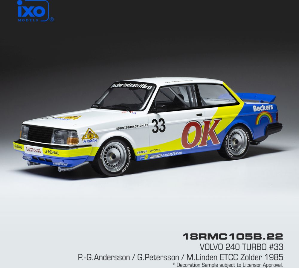 Available to Order – Volvo 240 Turbo #33 OK ETCC Zolder 1985 P-G.Andersson/G.Petersson 1:18 (IXO 18RMC105B)