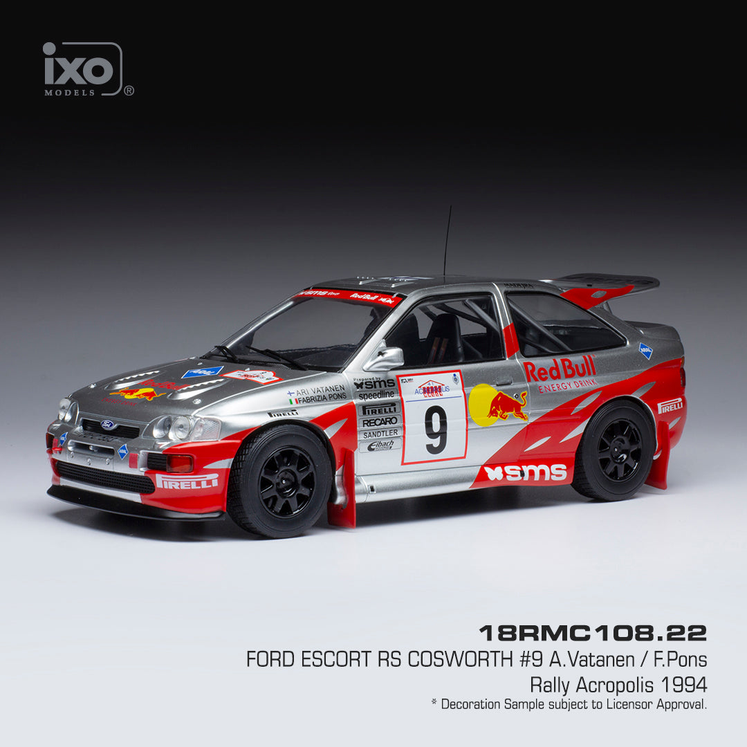 Available To Order – Ford Escort RS Cosworth #9 Red Bull Rally Acropolis 1994 Vatanen/Pons 1:18 (IXO 18RMC108)