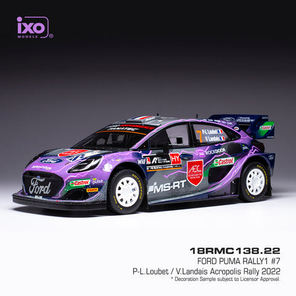Available To Order – Ford Puma Rally 1 #7 WRC Rally Acropolis 2022 P.-L. Loubet/V.Landais 1:18 IXO Model (IXO 18RMC138)