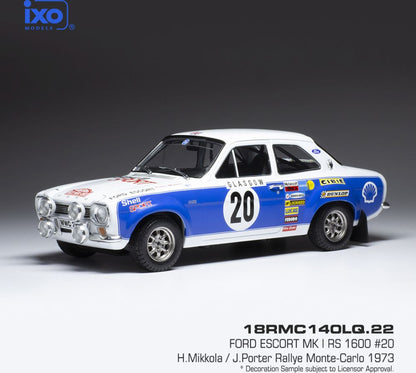 Available To Order – Ford Escort MK I RS 1600 #20 Rally Monte Carlo 1973 H.Mikkola/J.Porter 1:18 (IXO 18RMC140)