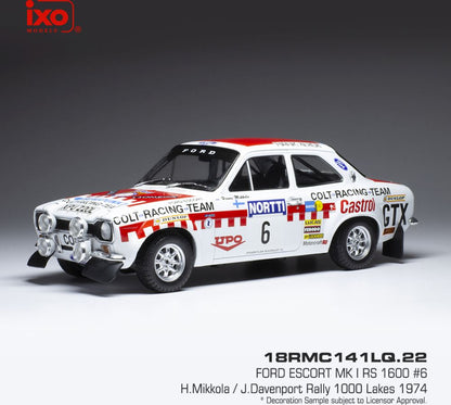 Available To Order – Ford Escort MK I RS 1600 #6 1000 Lakes Rally 1974 H.Mikkola/J.Davenport 1:18 (IXO 18RMC141)