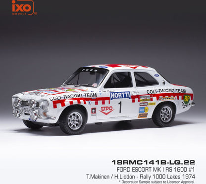 Available To Order – Ford Escort MK I RS 1600 #1 1000 Lakes Rally 1974 T.Makinen/H.Liddon 1:18 (IXO 18RMC141B)