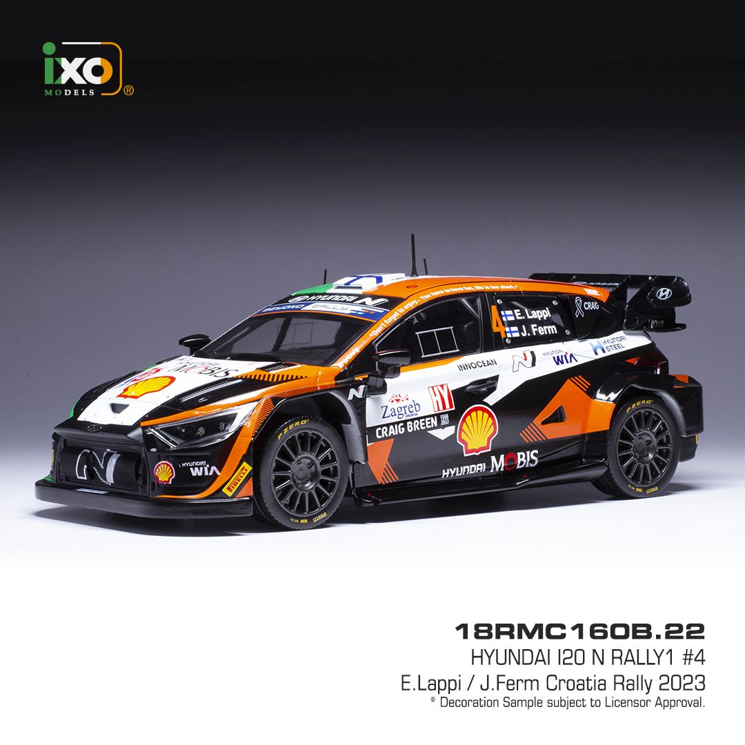Available to Order – Hyundai i20 N #4 WRC1 Rally Croatia 2023 E.Lappi/J.Ferm 1:18 (IXO 18RMC160B)