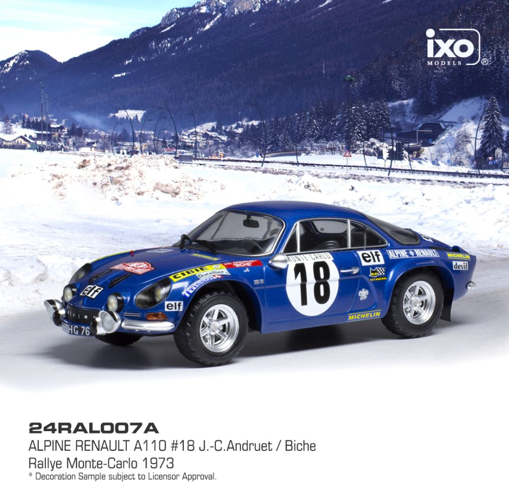 Available To Order – Alpine Renault A110 #18 Rallye Monte Carlo 1973 J-C.Andruet/Biche 1:24 (IXO 24RAL007A)