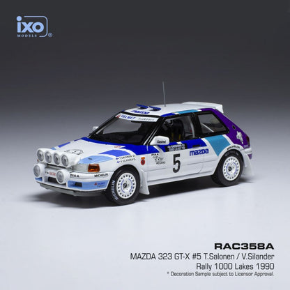 Available To Order – Mazda 323 GTX #5 Mazda Rally Team Europe 1000 Lakes Rallye 1990 w/Lights T.Salonen 1:43 IXO Model (IXO RAC358A)