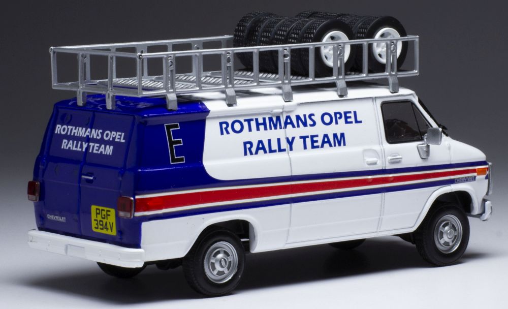 Available To Order – Chevrolet G-Series Van Rothmans Opel Rally 1983 Assistance w/Roof Rack/Wheels 1:43 IXO Model (IXO RAC374X)
