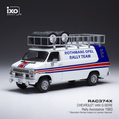 Available To Order – Chevrolet G-Series Van Rothmans Opel Rally 1983 Assistance w/Roof Rack/Wheels 1:43 IXO Model (IXO RAC374X)