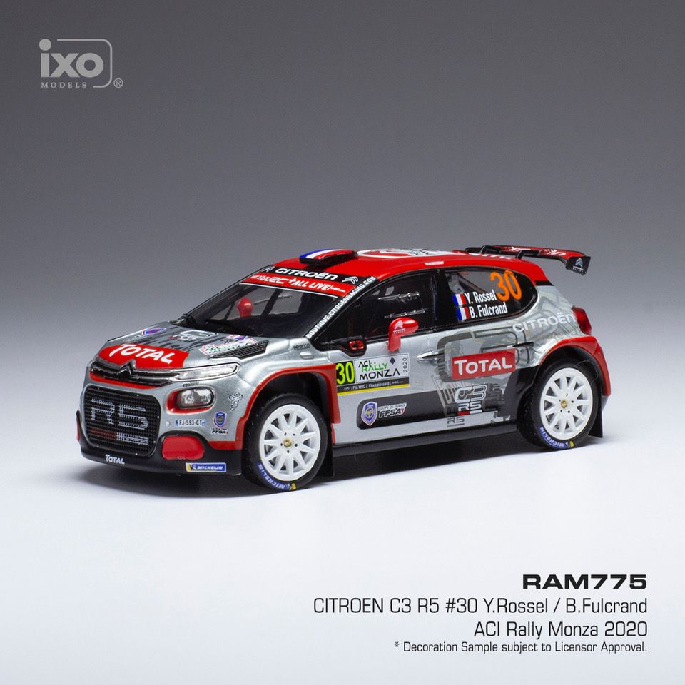Available To Order – Citroen C3 R5 #30 WRC Rallye Monza 2020 Y.Rossel/B.Fulcrand 1:43 IXO Model (IXO RAM775)