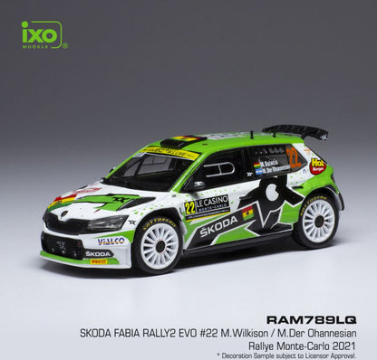 Available To Order – Skoda Fabia Rally 2 EVO #22 Rally Monte Carlo 2021 M.B Wilkinson/M.Der Ohannesian 1:43 IXO Model (IXO RAM789)