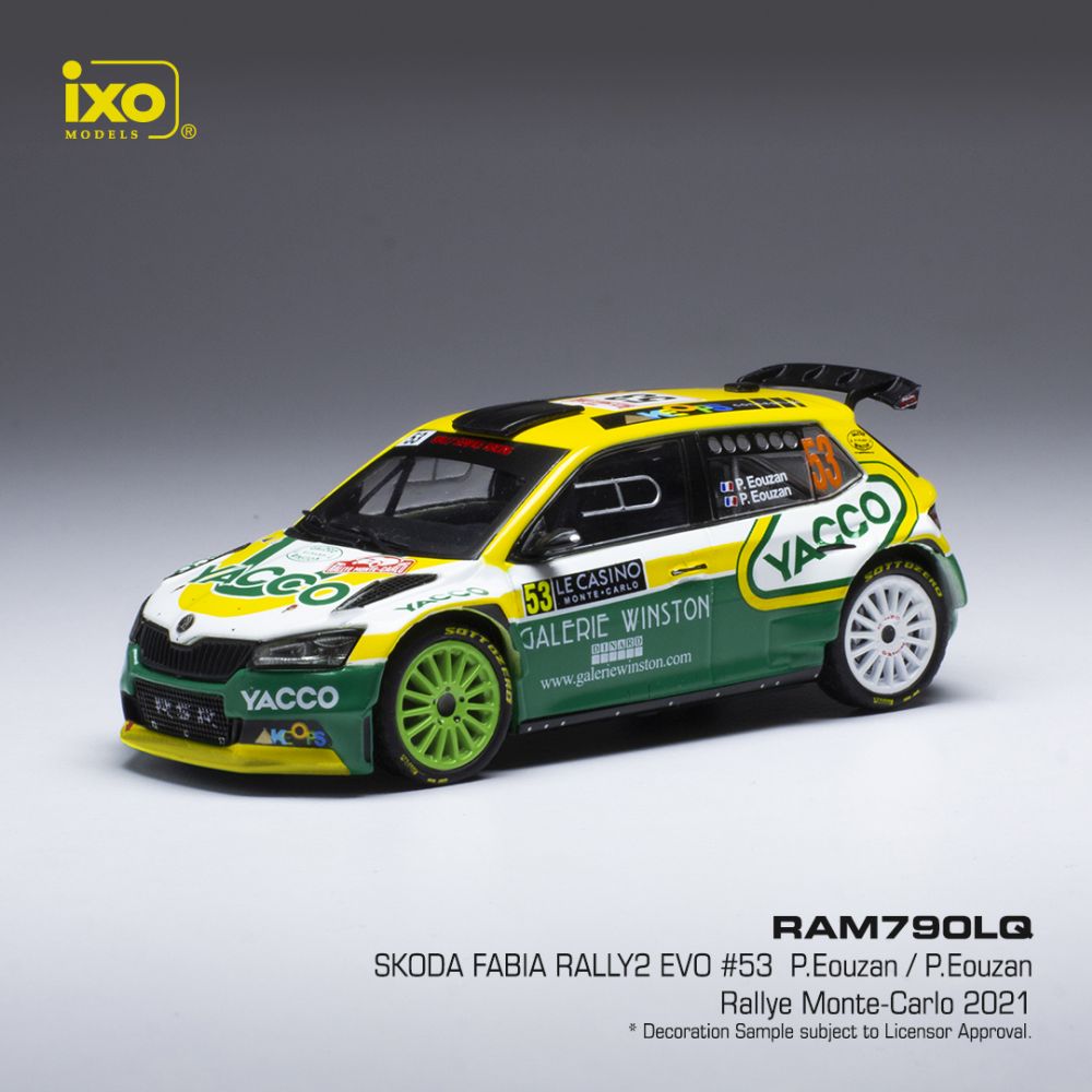 Available To Order – Skoda Fabia Rally 2 EVO #53 Rally Monte Carlo 2021 P.Eouzan/P.Eouzan 1:43 IXO Model (IXO RAM790)