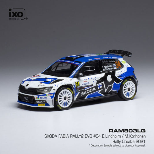 Available To Order – Skoda Fabia Rally 2 EVO #34 Rally Croatia 2021 E.Lindholm/M.Korhonen 1:43 IXO Model (IXO RAM803)