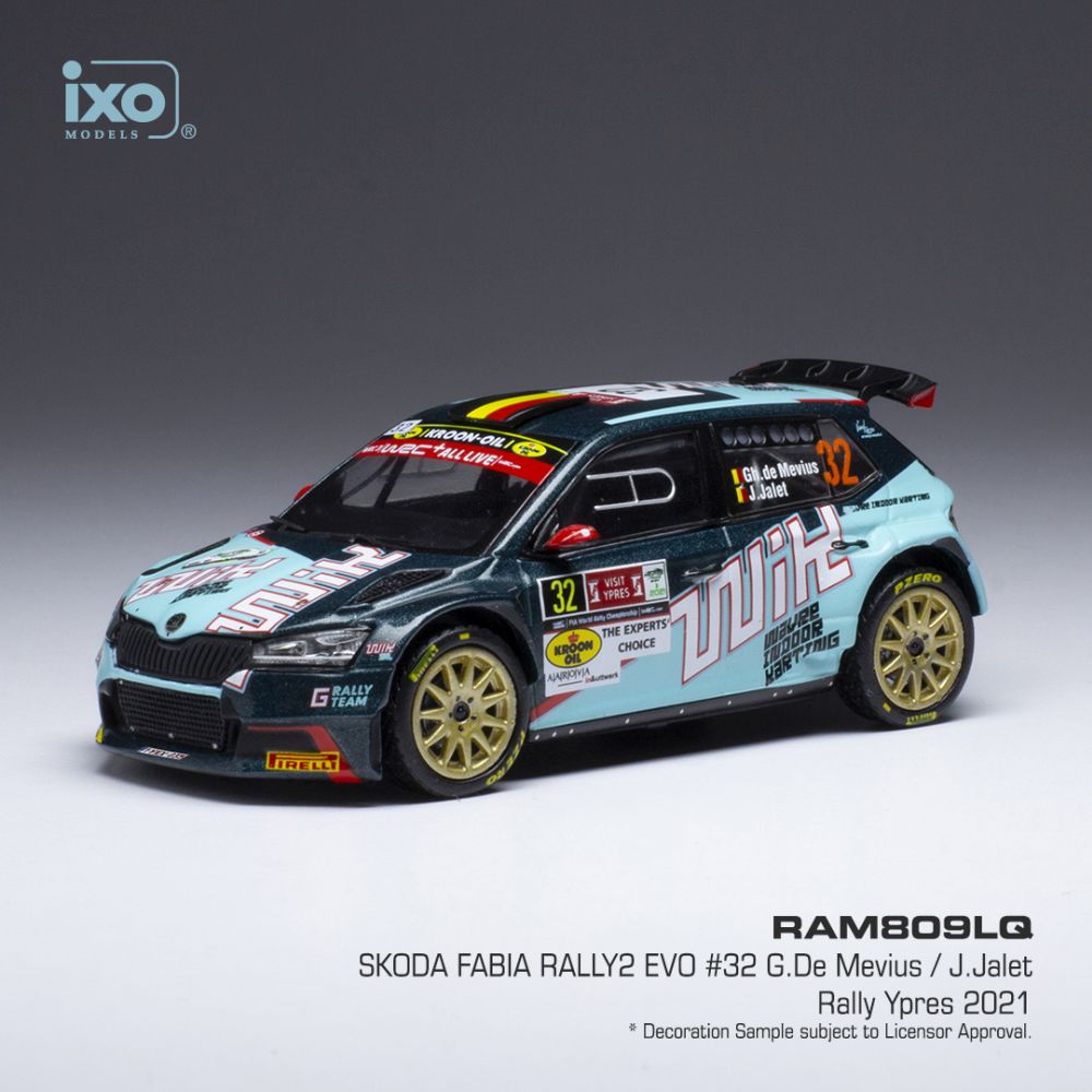 Available To Order – Skoda Fabia Rally 2 EVO #32 Rally Ypres 2021 G.de Mevius/J.Jalet 1:43 IXO Model (IXO RAM809)