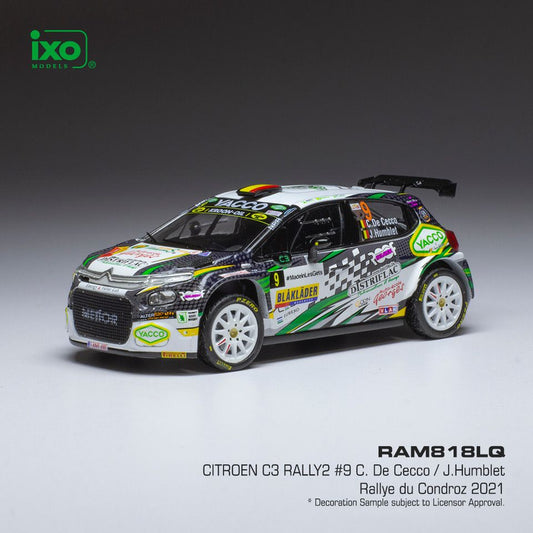 Available To Order – Citroen C3 Rally2 #9 Rallye du Condroz Huy 2021 C. De Cecco/J.Humblet 1:43 IXO Model (IXO RAM818)