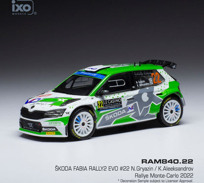 Available To Order – Skoda Fabia Rally2 EVO #22 WRC Rally Monte Carlo 2022 N.Gryazin/K.Aleksandrov 1:43 IXO Model (IXO RAM840)