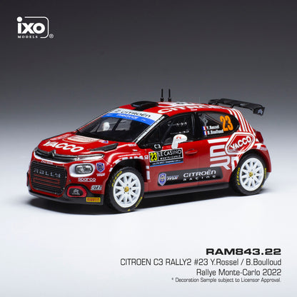 Available To Order – Citroen C3 Rally2 #23 WRC Monte Carlo 2022 Y.Rossel/B.Boulloud 1:43 IXO Model (IXO RAM843)