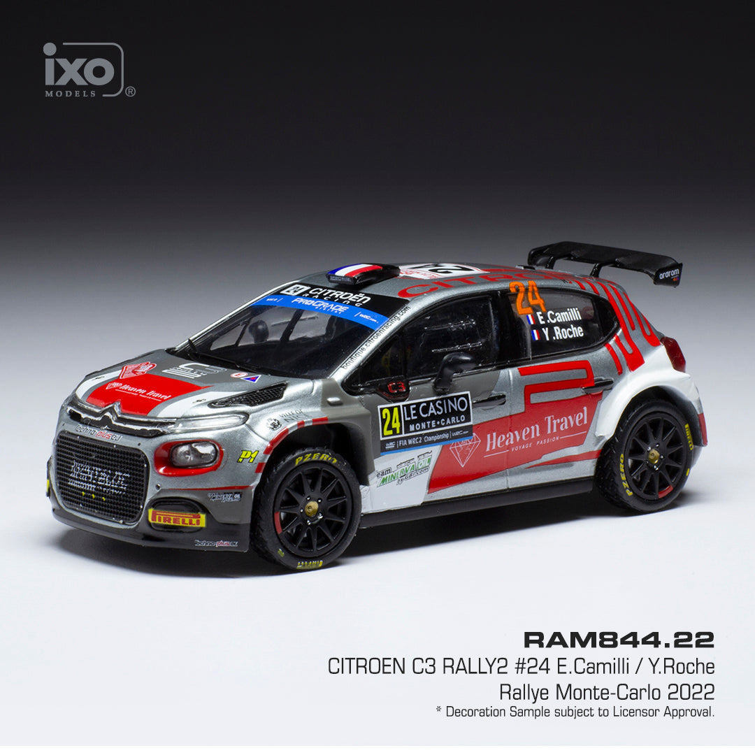 Available To Order – Citroen C3 Rally2 #24 WRC Monte Carlo 2022 E.Camilli/Y.Roche 1:43 IXO Model (IXO RAM844)