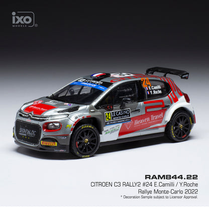 Available To Order – Citroen C3 Rally2 #24 WRC Monte Carlo 2022 E.Camilli/Y.Roche 1:43 IXO Model (IXO RAM844)