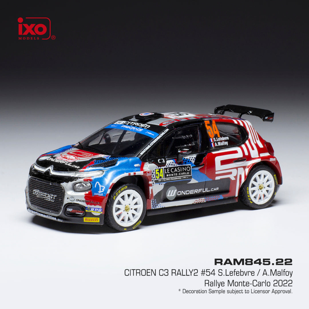 Available To Order – Citroen C3 Rally2 #54 WRC Monte Carlo 2022 S.Lefebvre/A.Malfoy 1:43 IXO Model (IXO RAM845)
