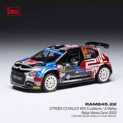 Available To Order – Citroen C3 Rally2 #54 WRC Monte Carlo 2022 S.Lefebvre/A.Malfoy 1:43 IXO Model (IXO RAM845)