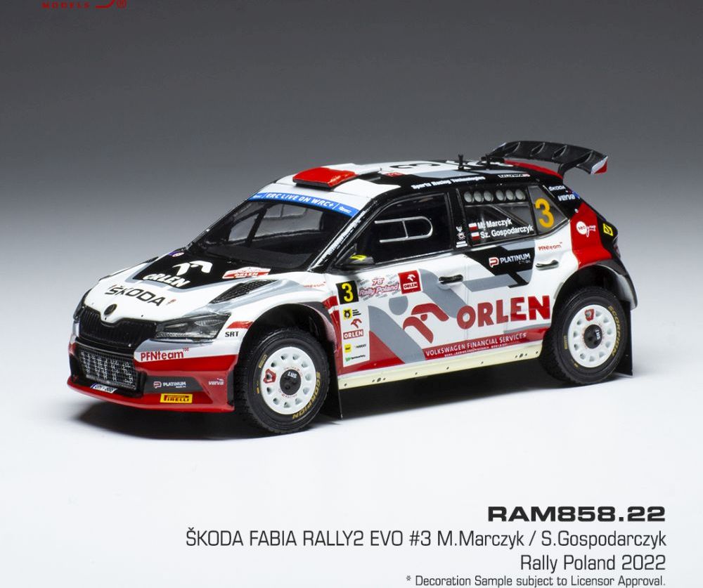 Available To Order – Skoda Fabia Rally2 EVO #3 Rallye Poland 2022 M.Marczyk/S.Gosporarczyk 1:43 IXO Model (IXO RAM858)