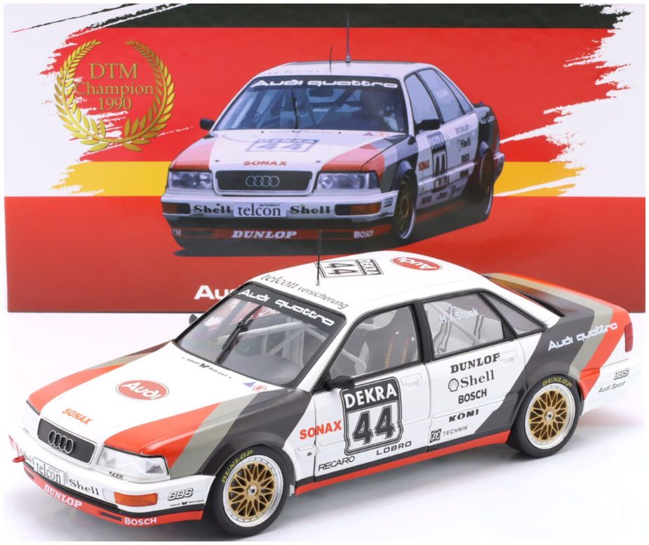 Available To Order – Audi V8 Quattro #44 DTM Champion 1990 Hans Joachim Stuck w/Collectors Box 1:18 IXO Model (IXO W1801501C)