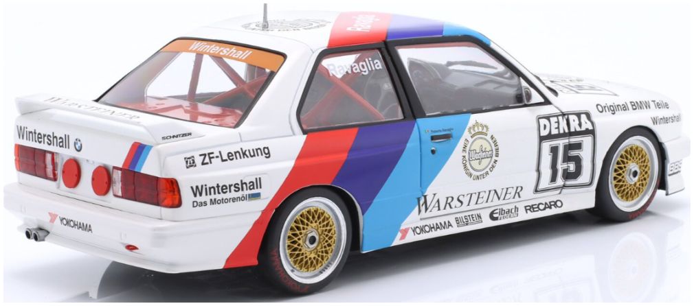 Available To Order – BMW M3 (E30) #15 DTM Champion 1989 Roberto Ravaglia 1:18 IXO Model (IXO W18038002C)