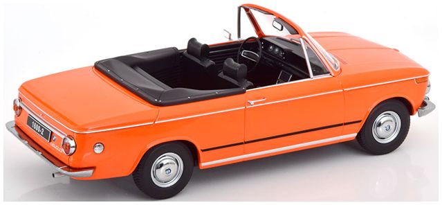 Available To Order – BMW 1600-2 Cabrio 1968 Orange w/Removable Softtop 1:18 (KKS DC181101)