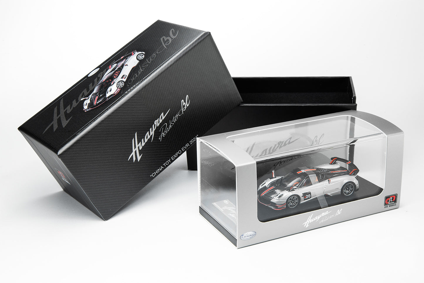 Pagani Huayra Roadster BC White 2024 China Toy Fair Special Edition with Removable Roof 1:64 LCD Models Diecast Model Car (64011W)