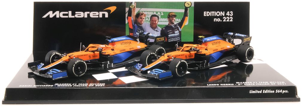 2-Car Set - Mclaren Mcl35M 2021, Ricciardo/Norris, Italian Gp 1:43 Minichamps Model (view 2)