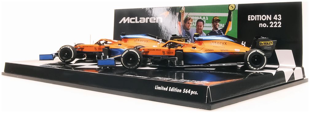 2-Car Set - Mclaren Mcl35M 2021, Ricciardo/Norris, Italian Gp 1:43 Minichamps Model (view 3)