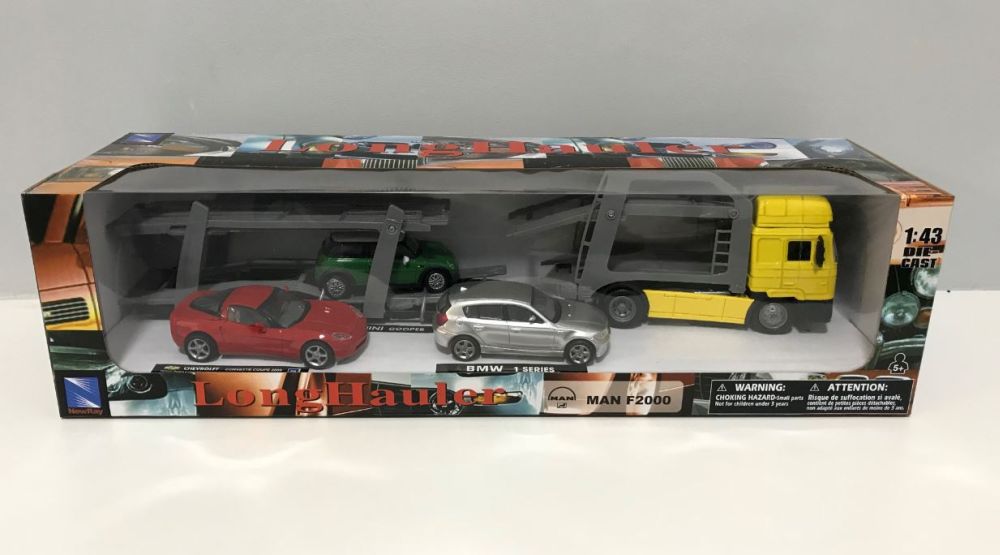Available to Order – MAN F2000 Twin Car Transporter w/Mini Cooper, BMW 1 Series, Chevrolet Coupe 1:43 (NEW 15865)