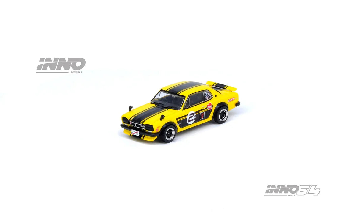 Nissan Skyline 2000 GT-R (KGC10) #23 Yellow Outlaw Style 1:64 Inno64 Model (IN64-KGC10-YL23)