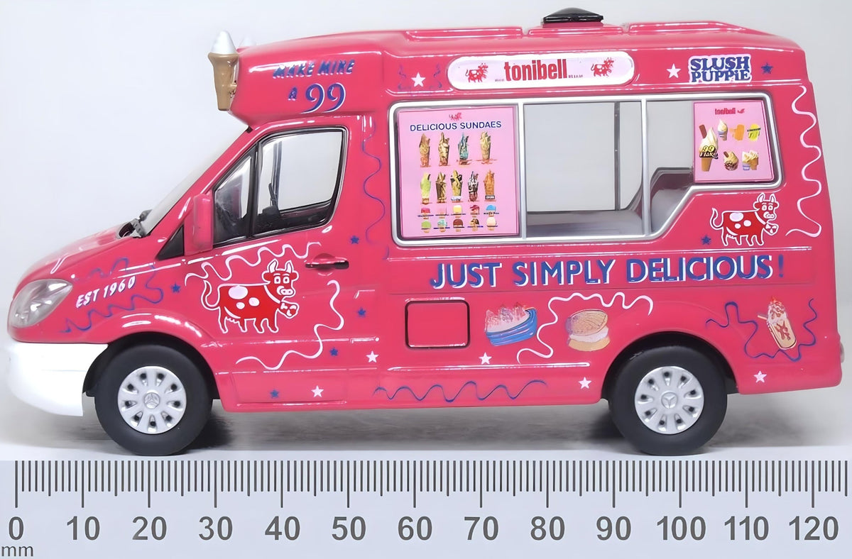 Mercedes Whitby Mondial Ice Cream Van Tonibell 1:43 Oxford Diecast Model (view 3)