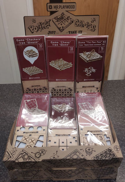 Counter display-30pc Assorted travel games Checkers/Chess/Fifteen/Tic-Tac-Toe v1&v2 Mr Playwood Model (PWD COUNTER) (view 2)