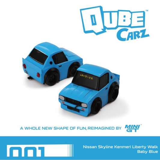 PRE ORDER STOCKS DUE DECEMBER 2025 / JANUARY 2026 1:64 MINI GT QZ001 QUBECARZ NISSAN SKYLINE KENMERI LIBERTY WALK BABY BLUE