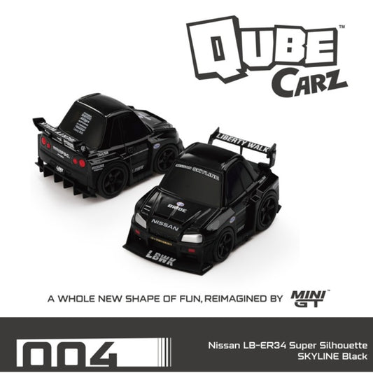 PRE ORDER STOCKS DUE DECEMBER 2025 / JANUARY 2026 1:64 MINI GT QZ004 QUBECARZ NISSAN LB-ER34 SUPER SILHOUETTE SKYLINE BLACK
