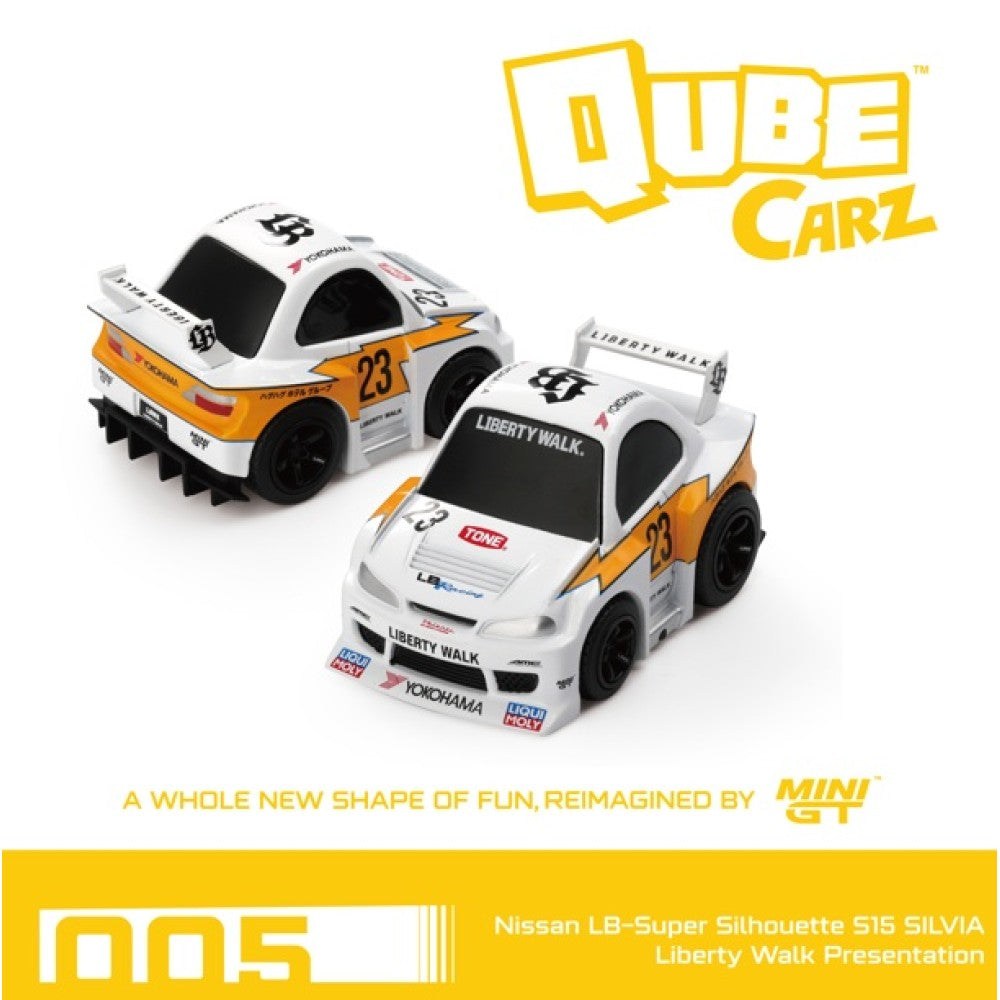PRE ORDER STOCKS DUE DECEMBER 2025 / JANUARY 2026 1:64 MINI GT QZ005 QUBECARZ NISSAN LB-SUPER SILHOUETTE S15 SILVA LIBERTY WALK PRESSENTATION