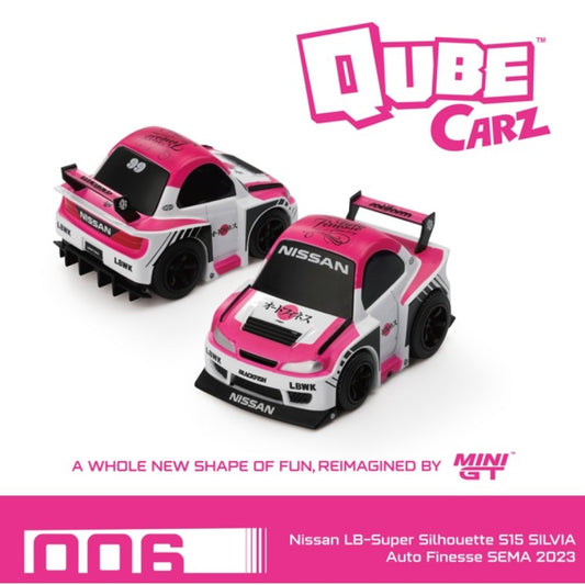PRE ORDER STOCKS DUE DECEMBER 2025 / JANUARY 2026 1:64 MINI GT QZ006 QUBECARZ NISSAN LB-SUPER SILHOUETTE S15 SILVA AUTO FINESSE SEMA 2023