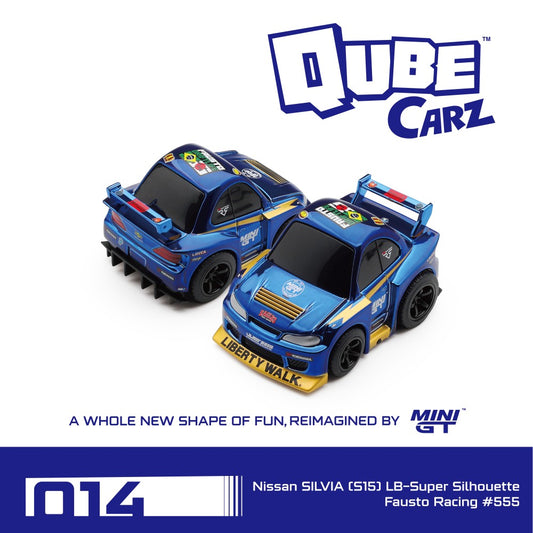 Pre-Order – Qubecarz Nissan Silvia (S15) LB-Super Silhouette Fausto Racing No.555 Blister Packaging QZ00614-BL Stocks Due Nov / Dec 2026 1:64 Mini GT Diecast Model Stocks Due Nov / Dec 2026