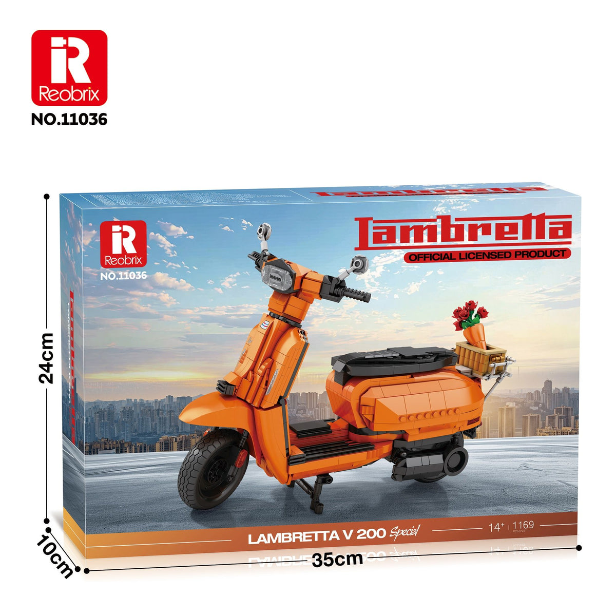 Available To Order – Lambretta V200 Scooter Orange (1169pcs) 32.7 CM Reobrix Model (REO 11036)