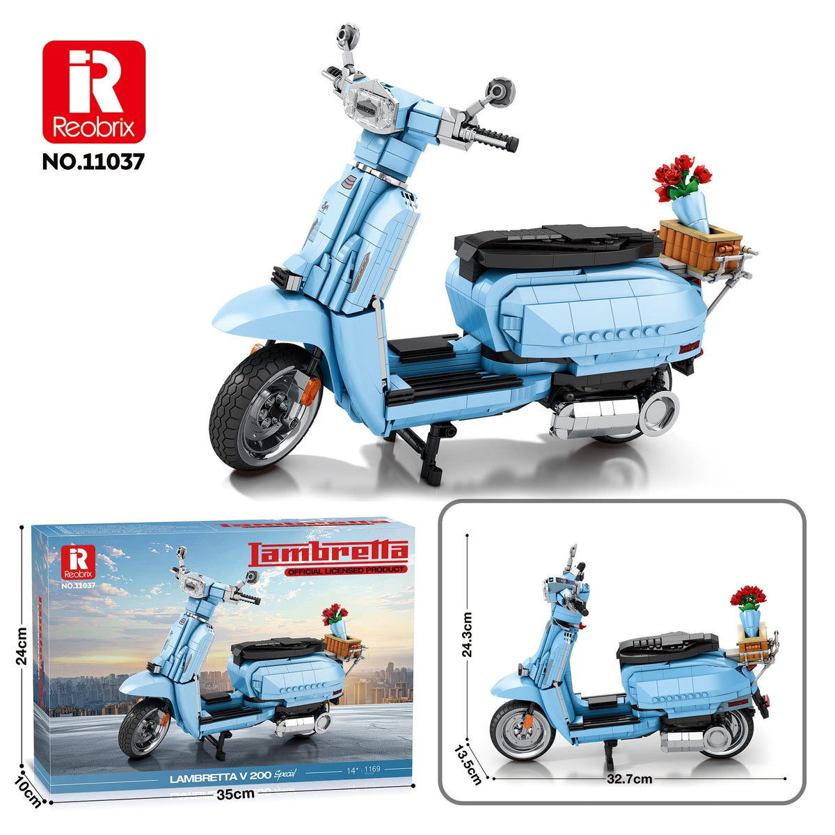 Available To Order – Lambretta V200 Scooter Blue (1169pcs) 32.7 CM Reobrix Model (REO 11037)